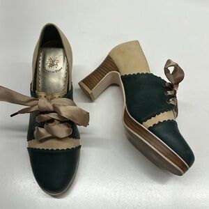 Alice and the Pirates Christopher Shoes High Heels Lace Up Shoes Tan Green US 7